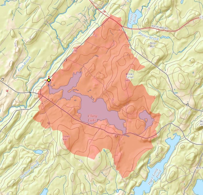 Clary Lake watershed boundary from StreamStats mapping program